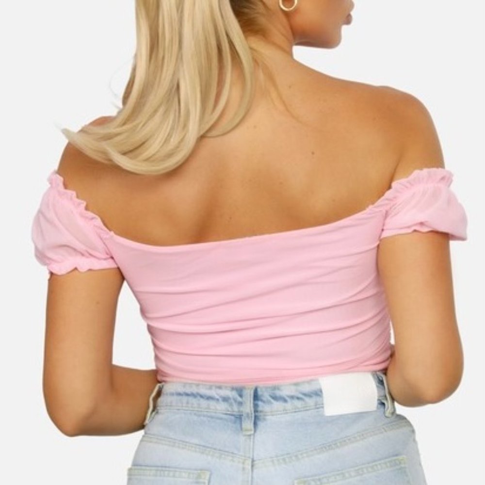 1 LEFT!! GIRLS NIGHT PINK BABYDOLL CROP TOP - Picture 2 of 2